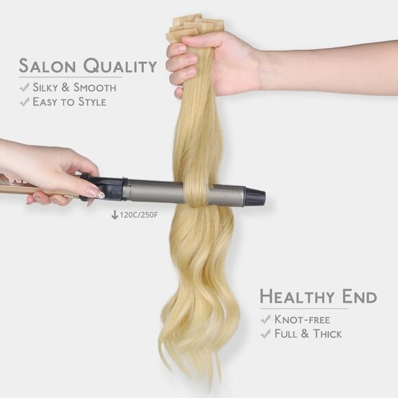 Tape in Hair Extensions Human Hair, 20pcs 50g 14 inch Light Blonde Highlighted G - Picture 8 of 9